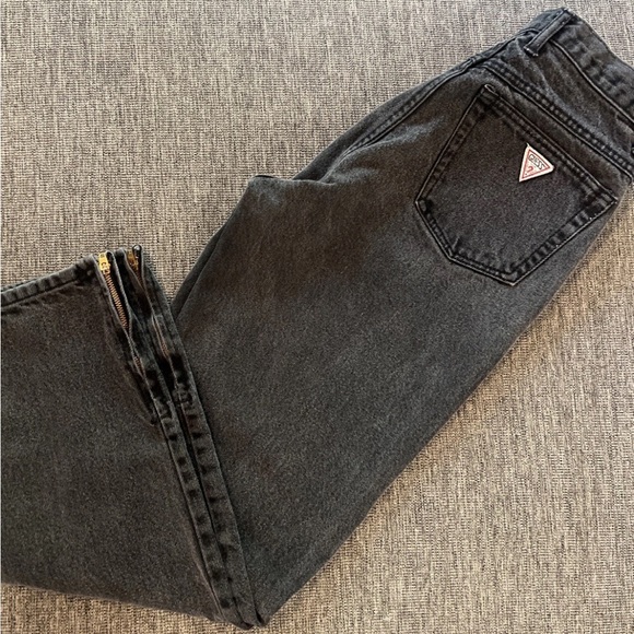 Vintage 80s Guess Georges Marciano Black Wash Jeans Ankle Zip Sz 30 Triangle - Picture 1 of 8